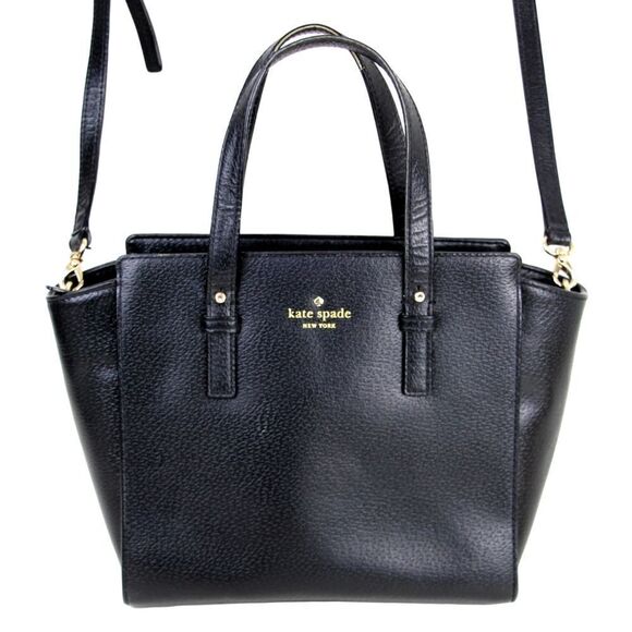 kate spade NY BLACK GENUINE LEATHER SHOULDER BAG X-BODY SATCHEL HANDBAG PURSE - Picture 1 of 16